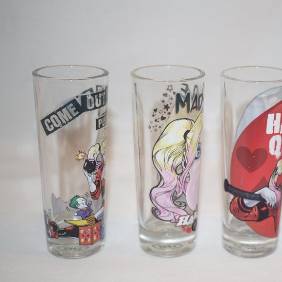 2019 Set of 4 Zak Designs Harley Quinn Tall Shot Glasses - Picture 3 of 10